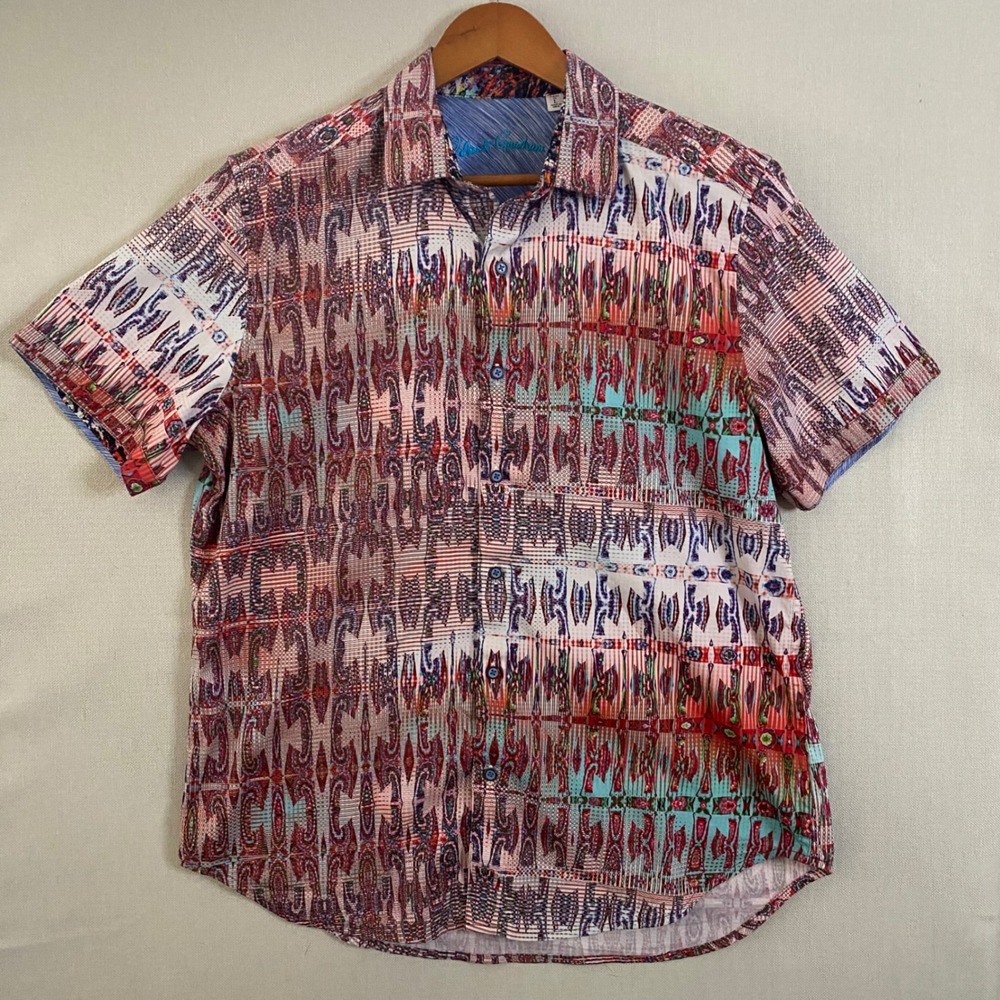 Robert Graham HIGH TIMES Mens‎ Large Short Sleeve Button Down Abstract Print